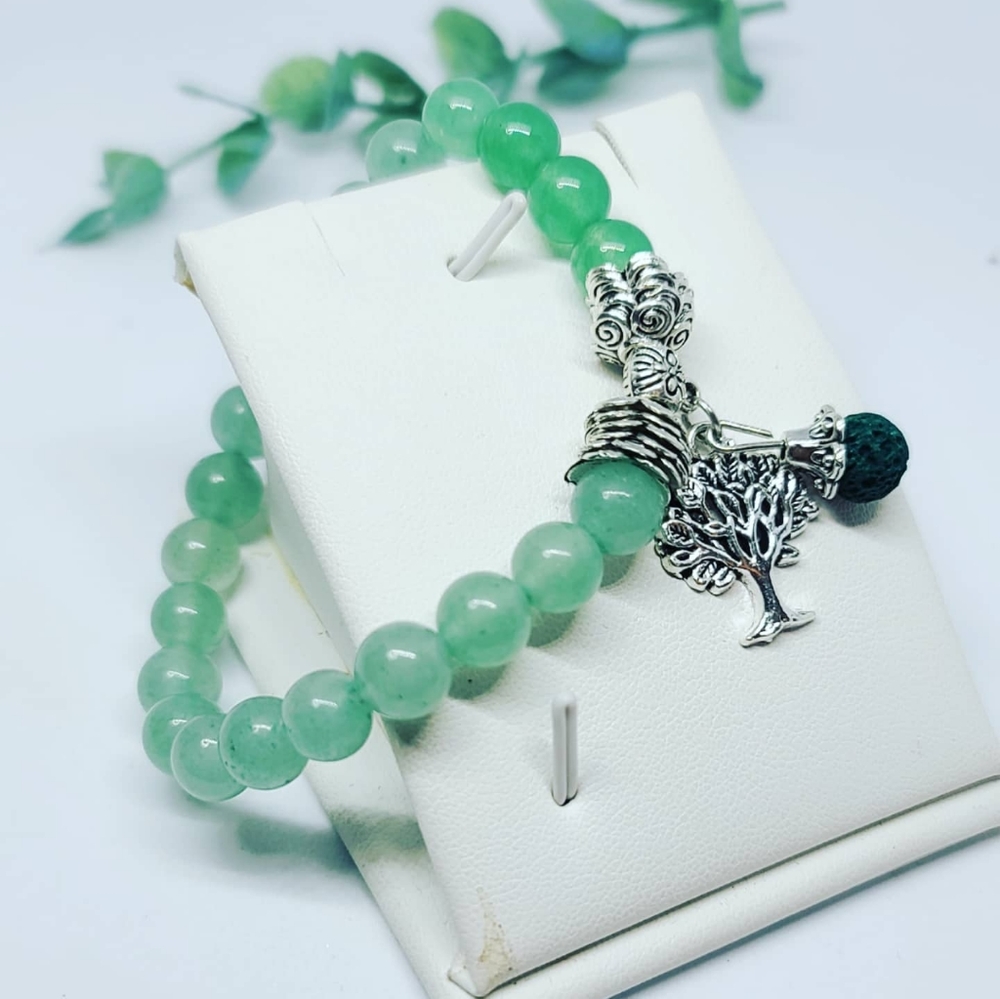 Green Aventurine Tree of Life charm bracelet 8 mm